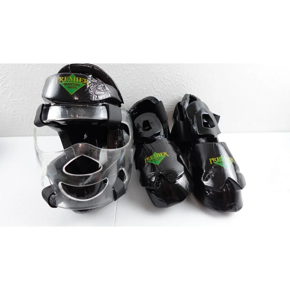 Premier Martial Arts Shoes sz 9 Padded Head Gear Adult M/L FaceShield Mask MMA